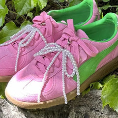 Korea Pearl Shoe Buckle Bow Pendant Pearl String Shoes Accessories Cute Beaded Bag Pendant Key Chain Sweet Shoe Decoration