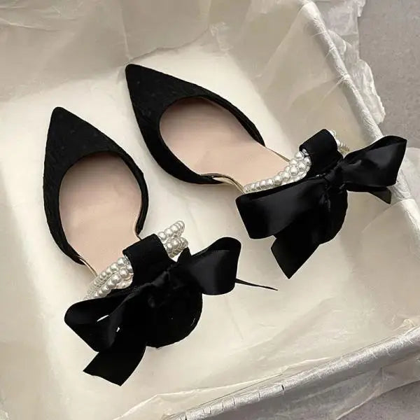 Beige Heeled Pump 2024 Women's Shoes Closed Toe Black High New Comfort Retro Block Pearl Clear Spring Girls Solid PU Pumps Co