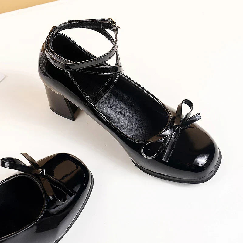 BACK TO SCHOOL Black Mary Jane Women Pumps Thick High Heels Shoes Female Lolita Square Toe Shoes Spring Fashion Party Leather Woman Shoes New