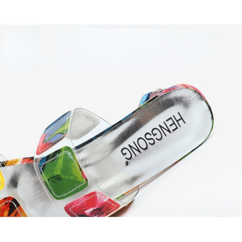 Colorful Summer New Sandals Women's Summer Fashion Chunky Heel Rhino Horn Mid-heel Flip-flops Korean Version Sandals shoes