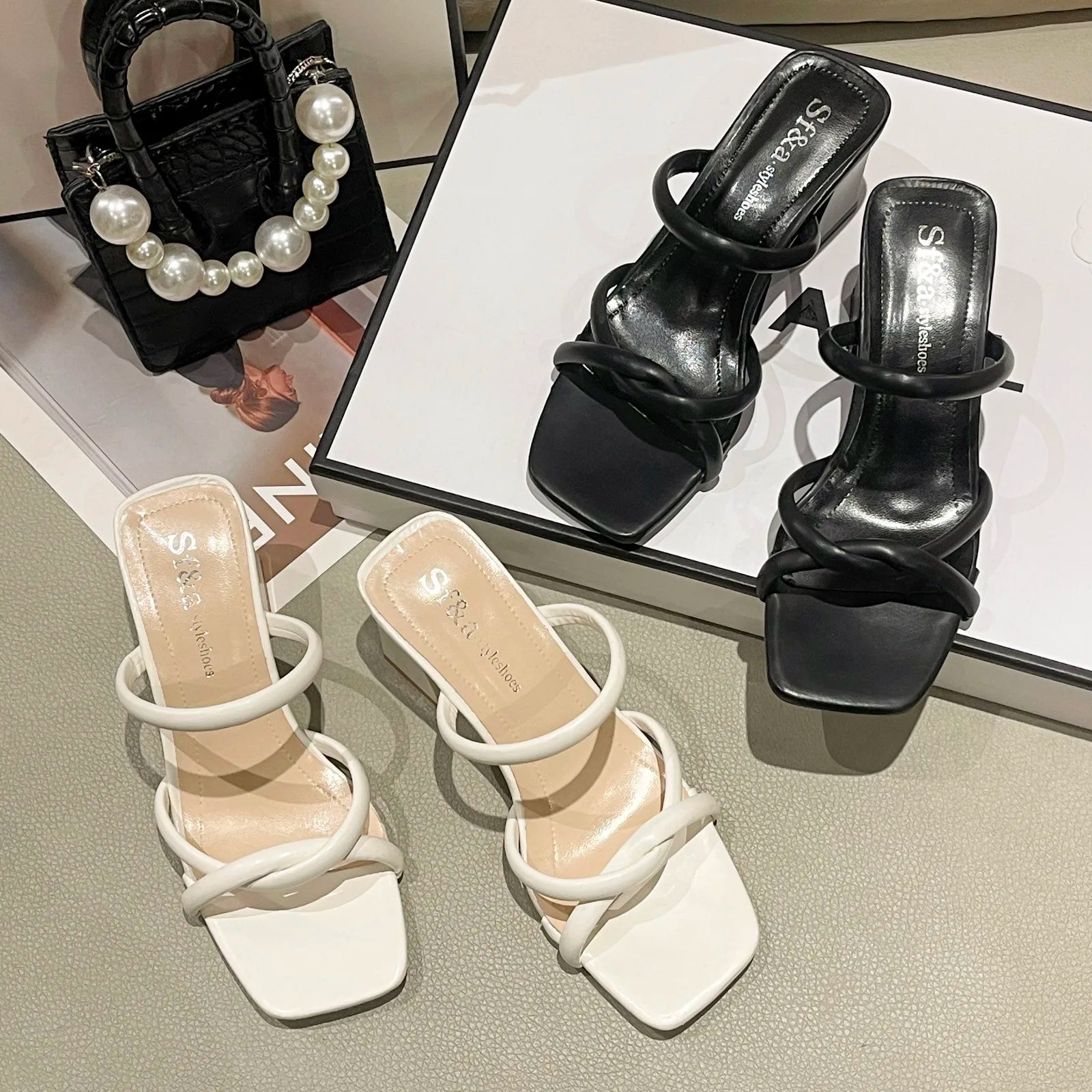 2024 New Hot Fashion Summer Pumps Slippers Sandals Shoes Women High Heels Square Heeled Open Toe Sandal Lady Shoes  Heels Woman