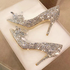 Cinderella Shoes Rhinestone High Heels Women Pumps Pointed toe Woman Crystal Party Wedding Shoes 5cm/7cm/9cm