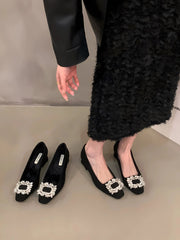 Shoes for Women 2024 New Slip on Women's Pumps Autumn Square Toe Solid Flock Brilliant Diamond Chunky Heels High Heel Pump Women