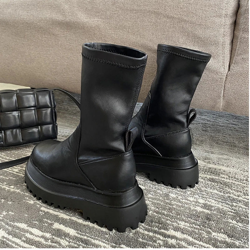 Winter Chunky Platform Heels Long Boots Round Toe Zipper Thick Sole Ladies Fashion Winter Women's Knee High Platform Boots