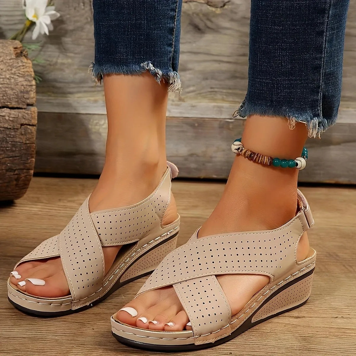 2024 Women Sandals Summer Ourdoor Middle heel Sandals Female Casual Plus Size 43 Shoes of Women's Socofy Retro Sandalis Woman