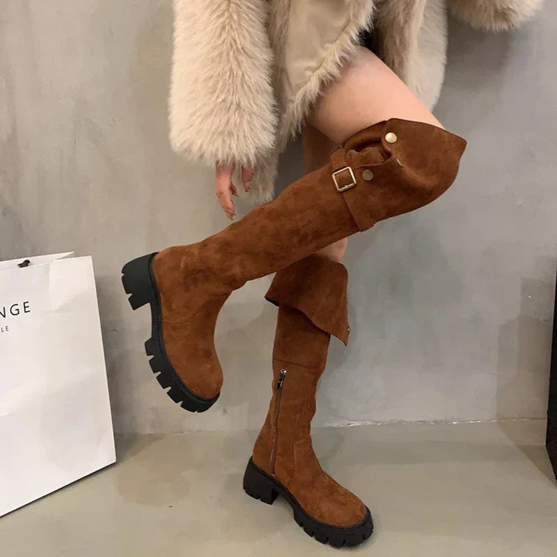 Autumn Winter Platform Women Over The Knee High Boots Fashion Slip On Thick Heels Shoes Ladies Knight Long Botas De Mujer