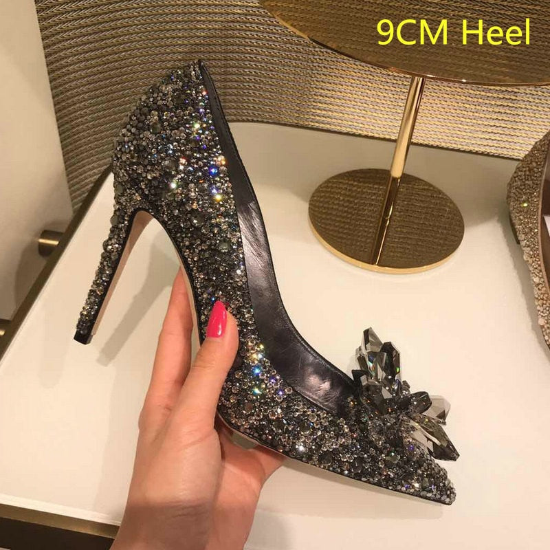 Cinderella Shoes Rhinestone High Heels Women Pumps Pointed toe Woman Crystal Party Wedding Shoes 5cm/7cm/9cm
