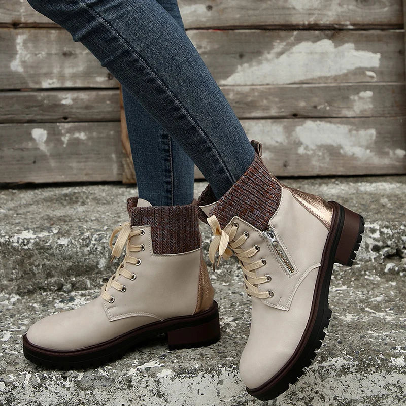 Autumn New Patent Leather Thick Heel Ankle Boots Womens Thickening Warm Western Boots Fashion Boots Woman Lace Up Botas