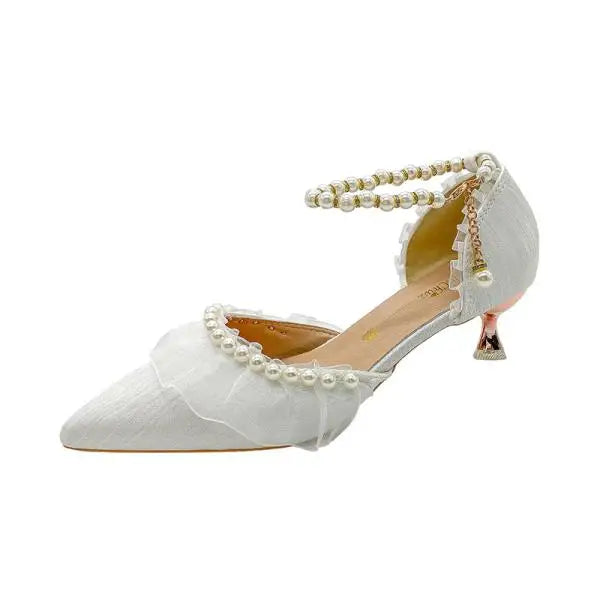 Beige Heeled Pump 2024 Women's Shoes Closed Toe Black High New Comfort Retro Block Pearl Clear Spring Girls Solid PU Pumps Co