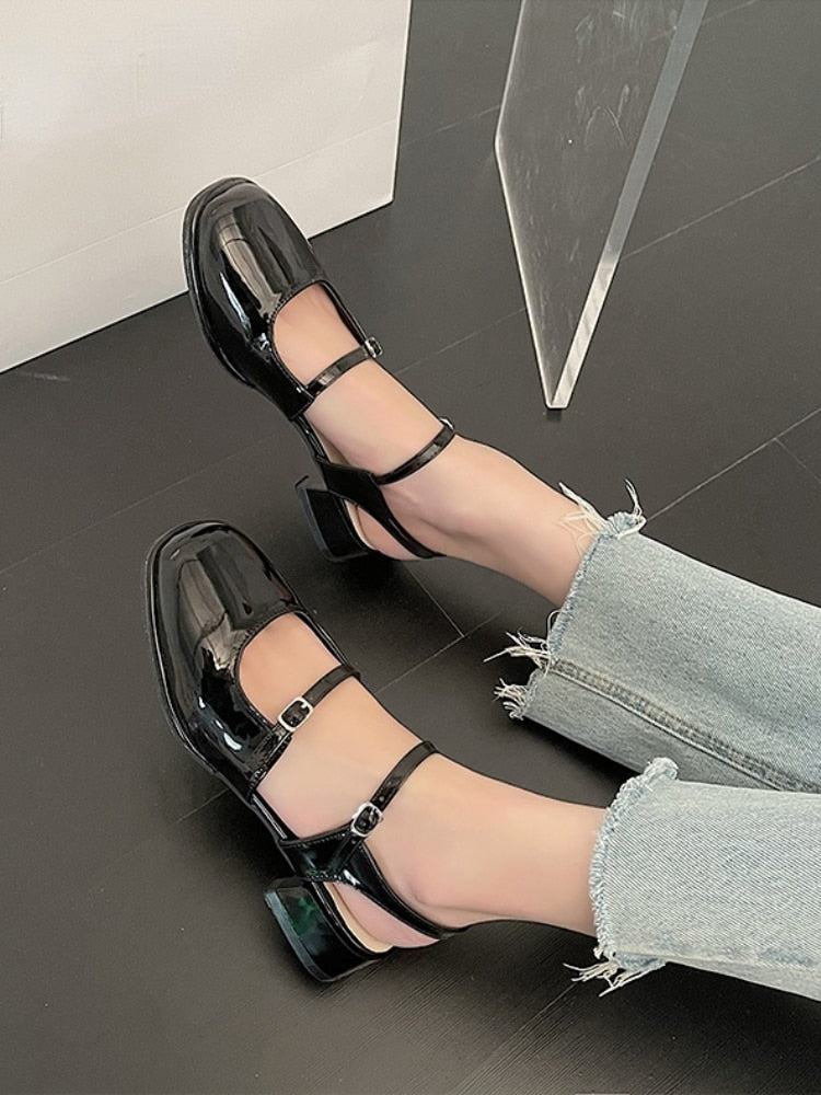 Casual Elegant Sandals Woman Summer Office Lady Fashion Solid Shoes Non-slip Korean Style Heels Vintage Female Shoes Design