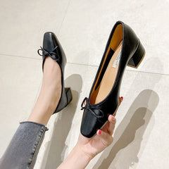 Bow Ballet High Heels Shoes Woman Basic Pumps Fashion  Round Bow Work Shoe Fashion Party Women Shoes Pump zapatos de mujer