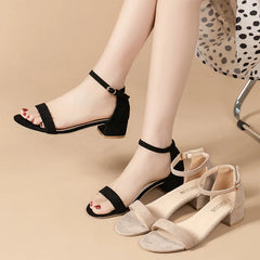 Summer New Style One Belt female Sandals Versatile Thick Heel Fairy Style Mid Heel Women's Shoes luxury sandals Woman Sneakers