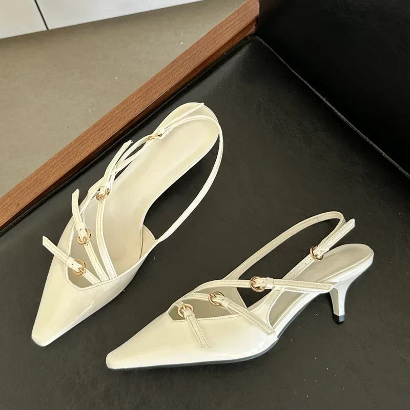 Designer Narrow Band Buckle Strap Pumps Women Sexy Pointed Toe Thin Heels Wedding Banquet Dress Mule Ladies Shoes