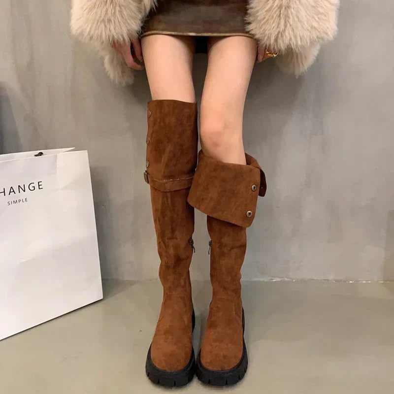 Autumn Winter Platform Women Over The Knee High Boots Fashion Slip On Thick Heels Shoes Ladies Knight Long Botas De Mujer