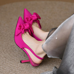 Bowtie Slingbacks High Heels Pumps Women Summer Elegant Pointed Toe Party Shoes Woman Solid Thin Heeled Mules Sandals Mujer
