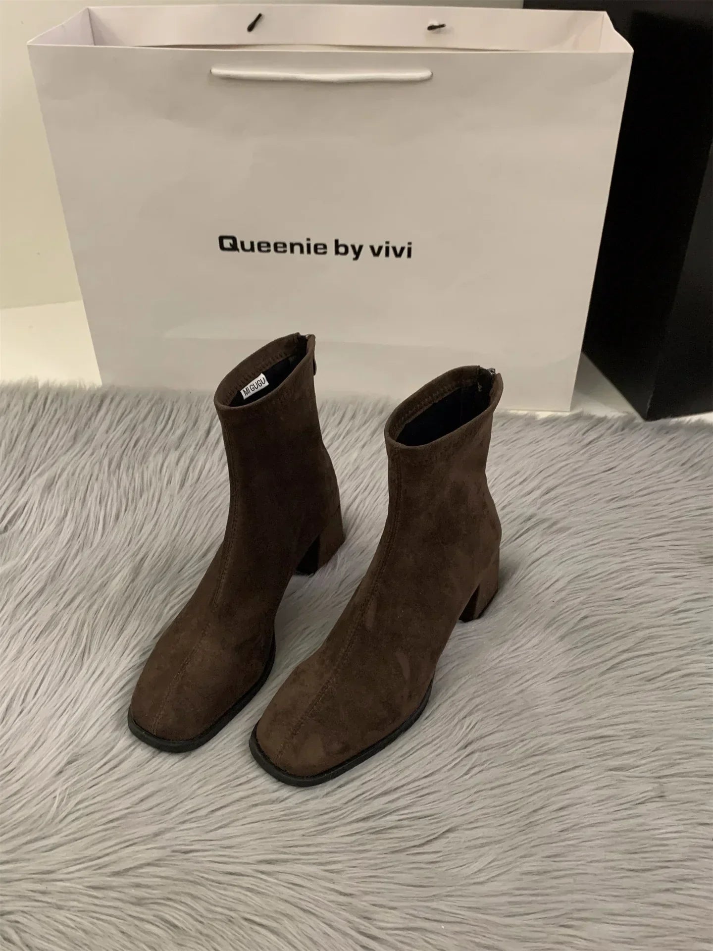 Boots Women New Shoes Luxury Designer silver  Ankle Fashion Pointy Med Ladies Rubber Autumn Rome Hoof Heels Flock Solid Sli