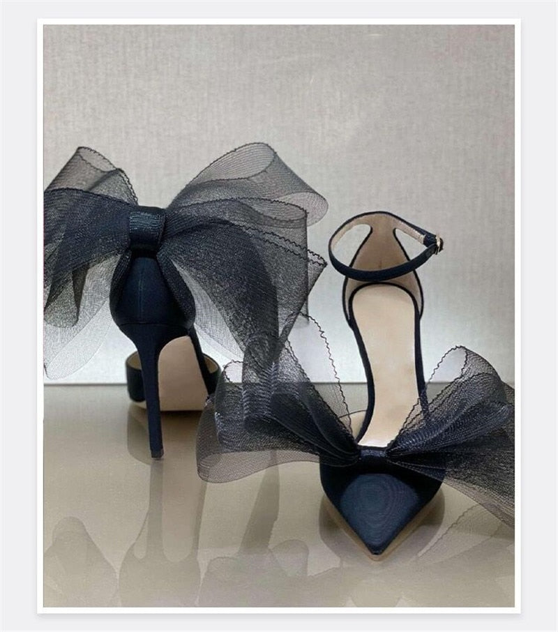 Big Butterfly-Knot Sandals Woman Summer High Heels Women Pumps Pointed Designer Shoes Mary Janes Sexy Stiletto Wedding Shoe