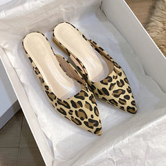 2024 Summer New Women's Fashion Slippers Pointy Leopard Print Design Light and Thin Low Heel Black Design Casual Shoes