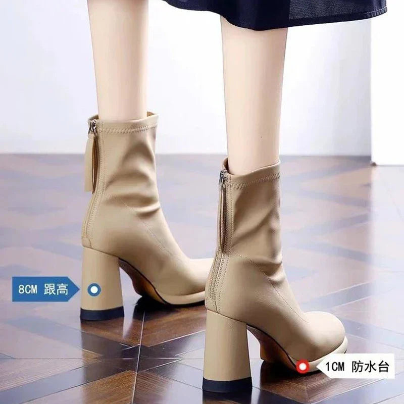 Vintage Women Western Cowgirl Boots Casual Low Heel Shoes Autumn Winter Slip On Long Botas De Mujer