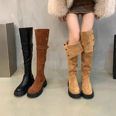 Autumn Winter Platform Women Over The Knee High Boots Fashion Slip On Thick Heels Shoes Ladies Knight Long Botas De Mujer