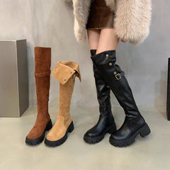 Autumn Winter Platform Women Over The Knee High Boots Fashion Slip On Thick Heels Shoes Ladies Knight Long Botas De Mujer