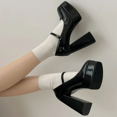 2024 Vintage y2k Chunky High Heels Platform Pumps Summer Super High Black Lolita Mary Janes Shoes Women Pumps Footwear