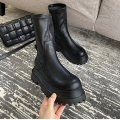 Winter Chunky Platform Heels Long Boots Round Toe Zipper Thick Sole Ladies Fashion Winter Women's Knee High Platform Boots