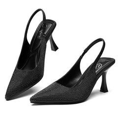 Rhinestone Glitter Black Sling Back Heels