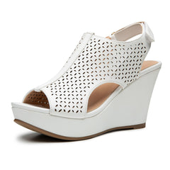 Chic Black Open Toe Preforated Wedge Sandals
