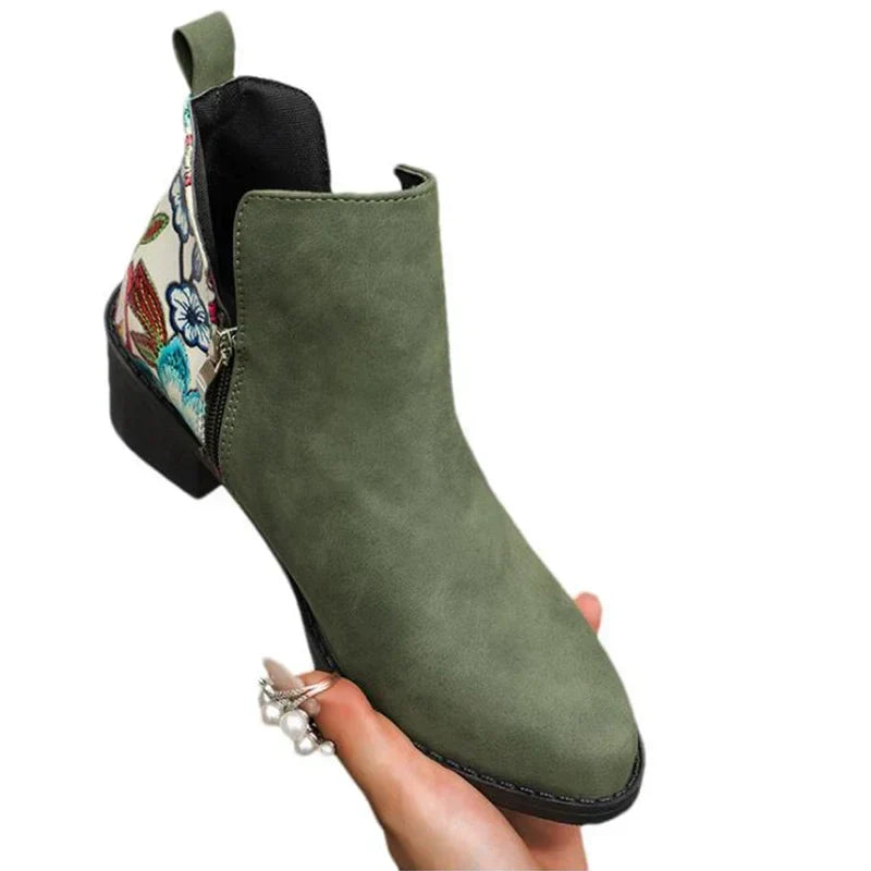 Chunky Women Ankle Chelsea Boots Casual Mid Heels Print Random Walking Shoes New Brand Pumps Dress Femme Zapatos