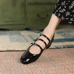 2024 Spring/summer Mary Jane Shoes Patent Leather Woman Shoe French Square Toe Thick Heel Shoes Women Buckle Strap Commute Pumps