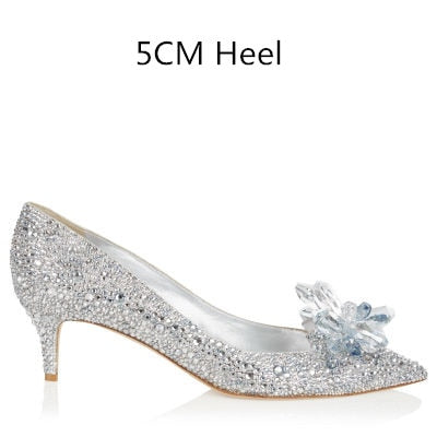 Cinderella Shoes Rhinestone High Heels Women Pumps Pointed toe Woman Crystal Party Wedding Shoes 5cm/7cm/9cm
