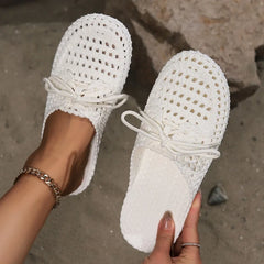 New Hot Women's Sandals Summer Hollow Toecap Female Flat Slippers Outdoor Casual  Beach Solid Color Breathable Ladies Hole Shoes