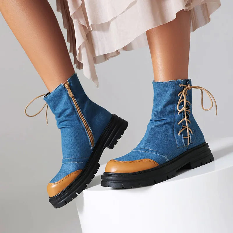 Jolene Denim Side Lace-Up Boots