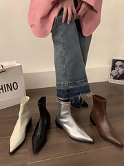 Boots Women New Shoes Luxury Designer silver  Ankle Fashion Pointy Med Ladies Rubber Autumn Rome Hoof Heels Flock Solid Sli
