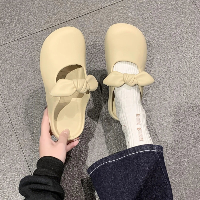 New Women's Slippers Home Bow Designer Shoes Girls Trend Sandals Summer Beach Cute Mules Fashion Indoor Platform Slides Flats
