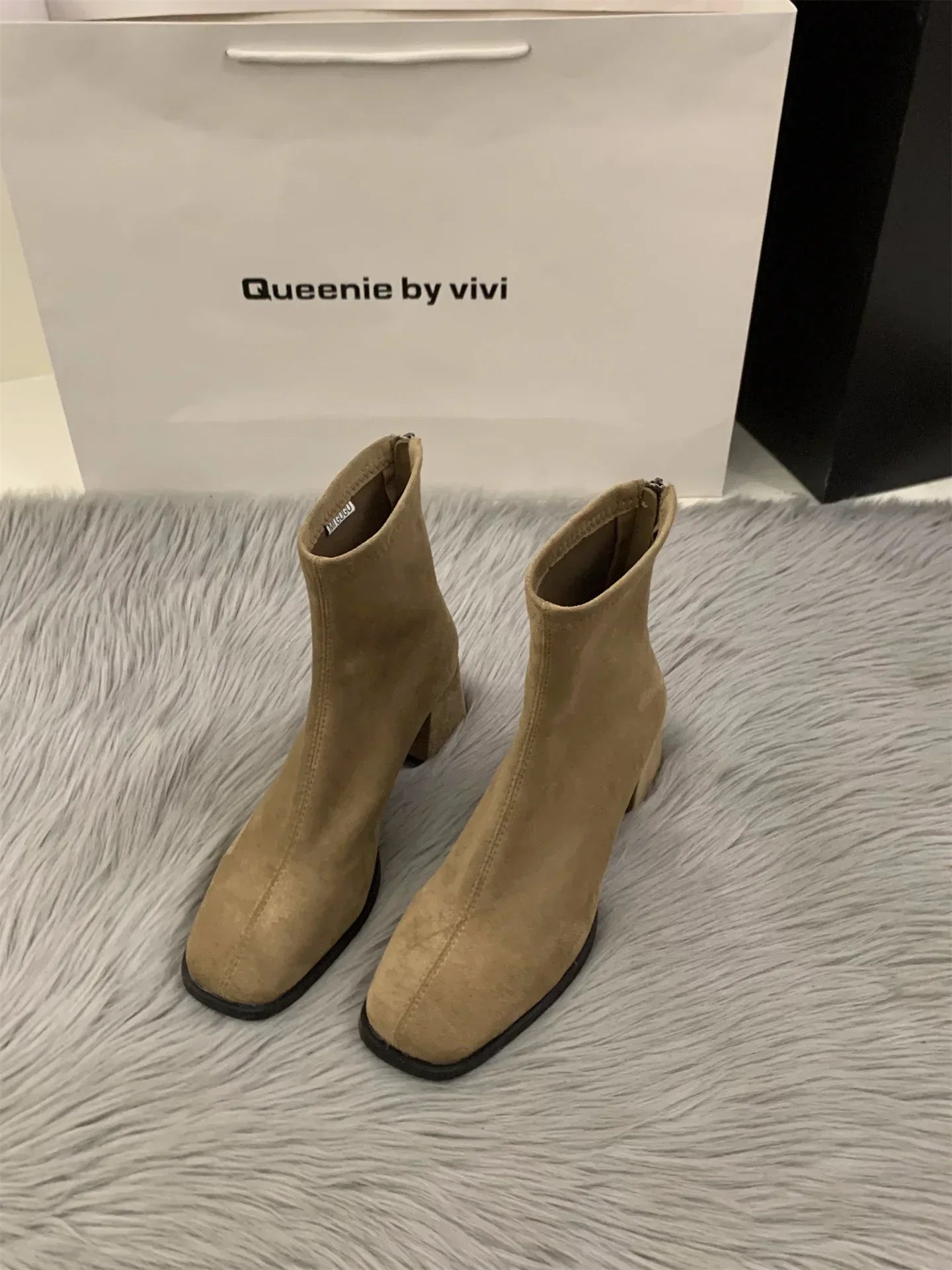 Boots Women New Shoes Luxury Designer silver  Ankle Fashion Pointy Med Ladies Rubber Autumn Rome Hoof Heels Flock Solid Sli
