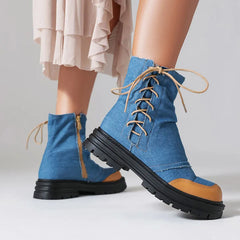 Jolene Denim Side Lace-Up Boots