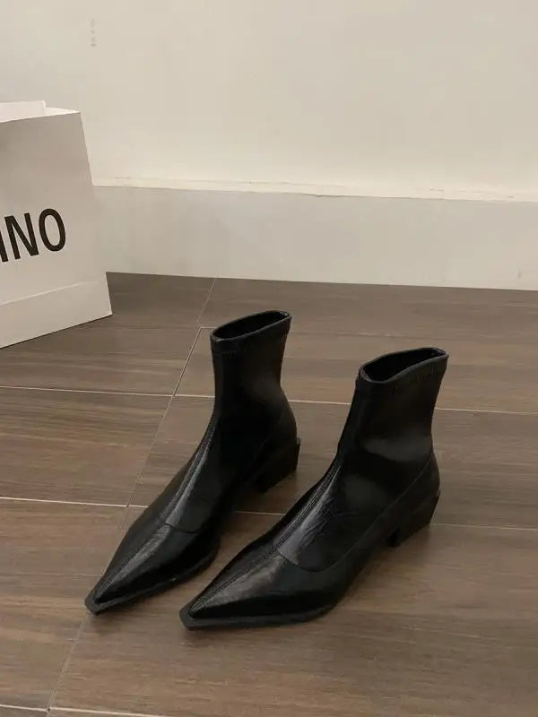 Boots Women New Shoes Luxury Designer silver  Ankle Fashion Pointy Med Ladies Rubber Autumn Rome Hoof Heels Flock Solid Sli