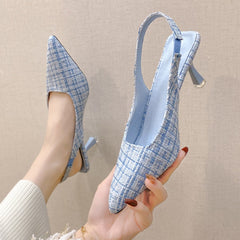 Brand Designer Slingbacks High Heels Pumps Women Blue Pointed Toe Party Shoes for Woman Summer Thin Heeled Sandals Ladies