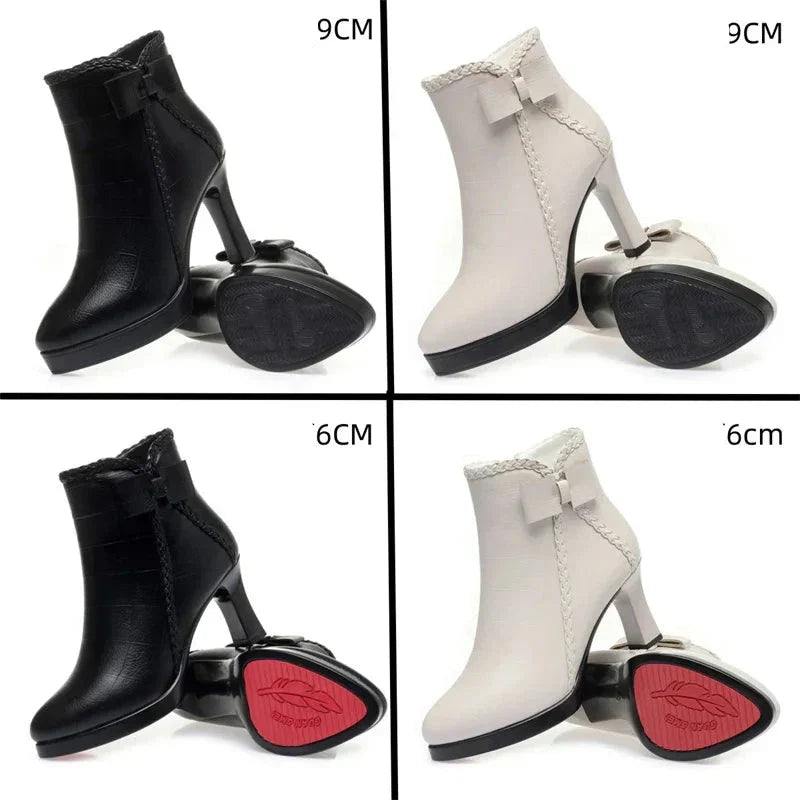 Autumn Women's Platform Shoes New Plus Velvet Stiletto Heel Heeled Ankle Boots Winter Versatile Pointed Toe Warm Short Boots