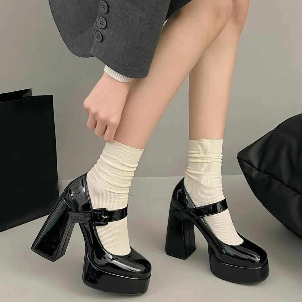 2024 Vintage y2k Chunky High Heels Platform Pumps Summer Super High Black Lolita Mary Janes Shoes Women Pumps Footwear