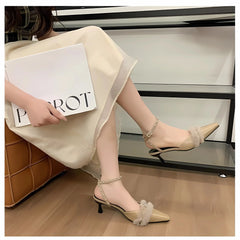 Pointed Toe Sexy Mid Heels Party Shoes Women Sandals Designer Summer Brand Pumps Slingback Casual Shoes Dress Slippers 2024 New