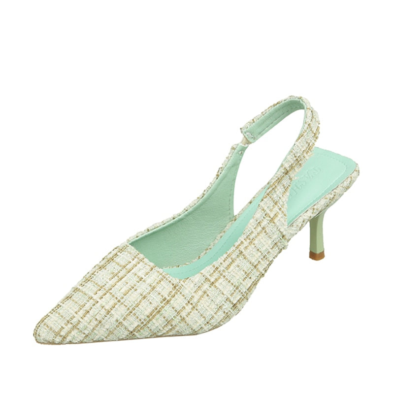 Brand Designer Slingbacks High Heels Pumps Women Blue Pointed Toe Party Shoes for Woman Summer Thin Heeled Sandals Ladies