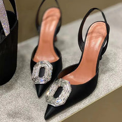 Sexy Luxury Designer High Heels Silk Rhinestone  New Sandals Women Pointy Fine Heel Fashion Glitter Wedding Party Dress Shoes