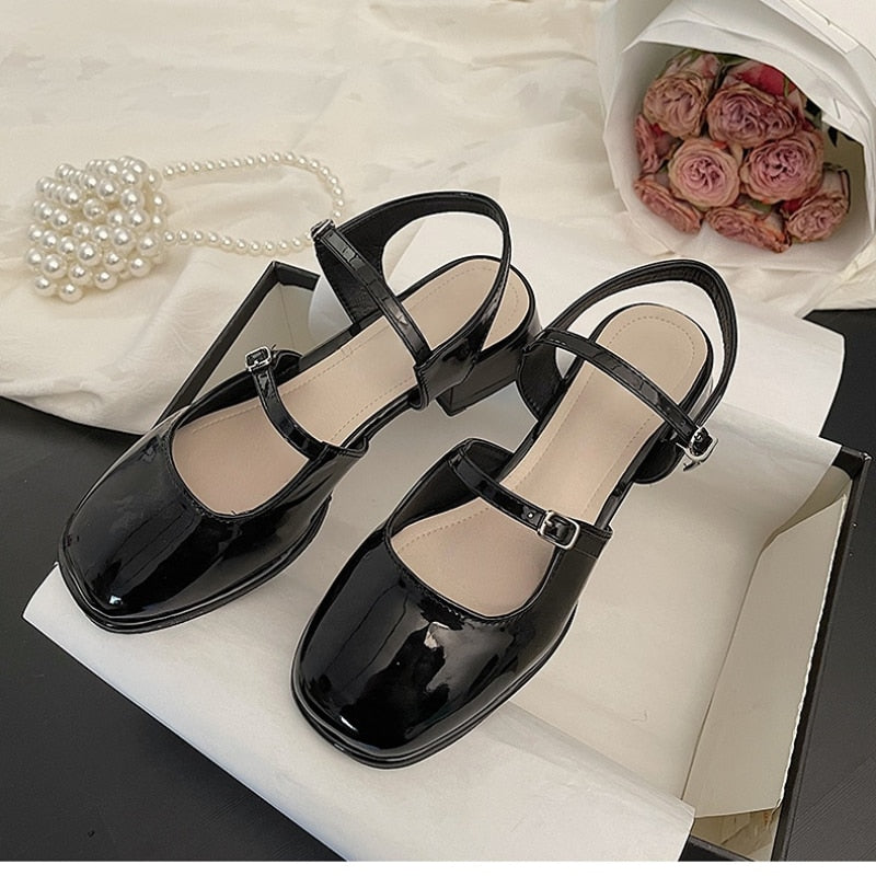 Casual Elegant Sandals Woman Summer Office Lady Fashion Solid Shoes Non-slip Korean Style Heels Vintage Female Shoes Design