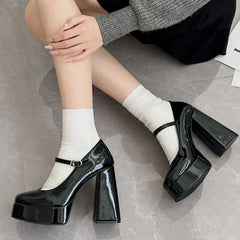 2024 Vintage y2k Chunky High Heels Platform Pumps Summer Super High Black Lolita Mary Janes Shoes Women Pumps Footwear