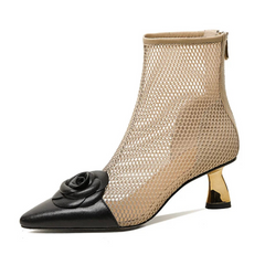Francis Flower Corsage Cap Toe Mesh Ankle Boots