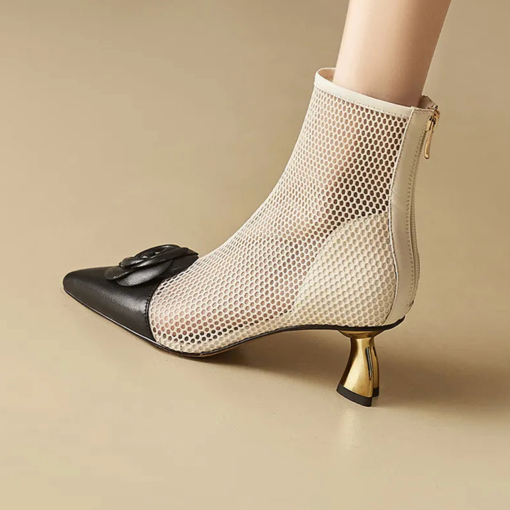 Francis Flower Corsage Cap Toe Mesh Ankle Boots