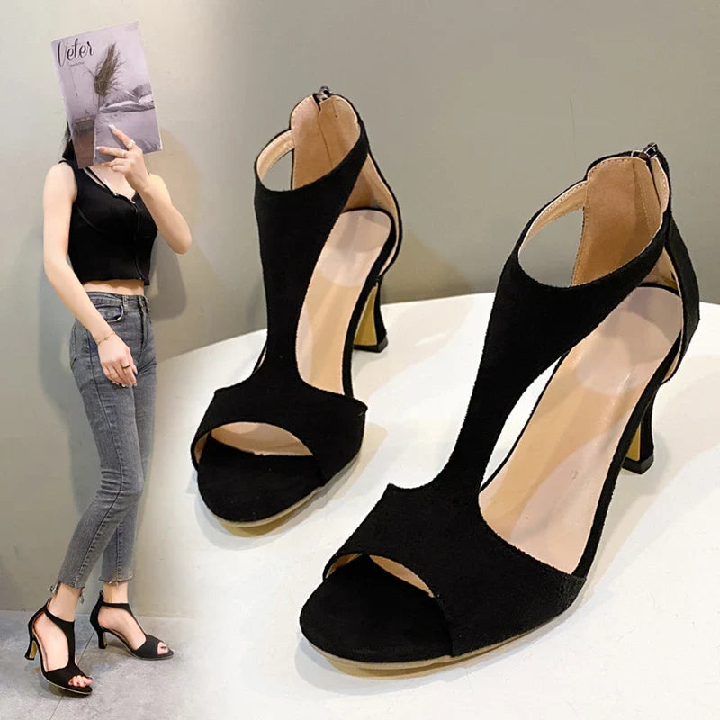 2024 New Hot Summer Women Simple and Fashionable Back Zipper Fishmouth Woman Shoes Women's Summer Side Stiletto Roman Sandals